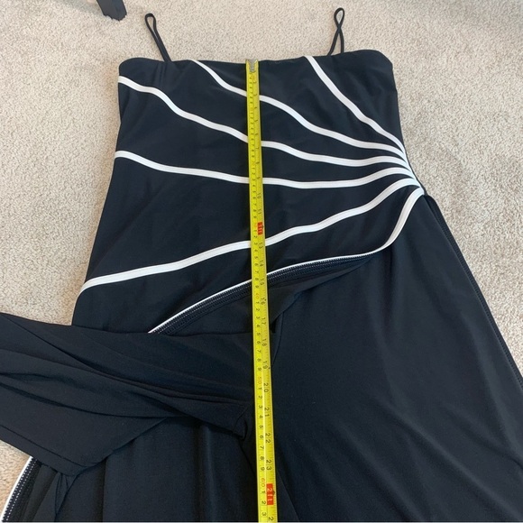 Joseph Ribkoff black draped white trim asymmetrical jumpsuit Sz 12 - Picture 12 of 13